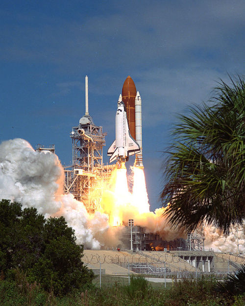 Space Shuttle Discovery launches on mission STS-26, the return to flight following the Challenger di