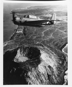 Lex-For-Lexington:    “A Tbm Avenger Torpedo Plane Flies Over Mount Suribachi,