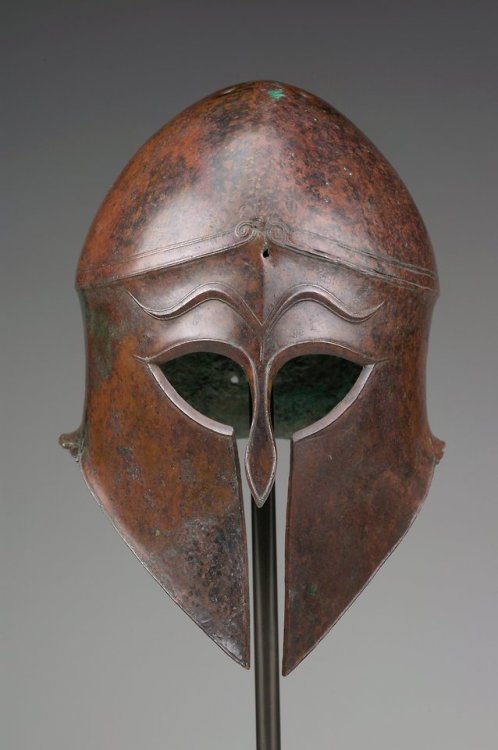 theancientwayoflife: ~ Corinthian helmet. Date: ca. 540 B.C. Culture: Greek Medium: Bronze