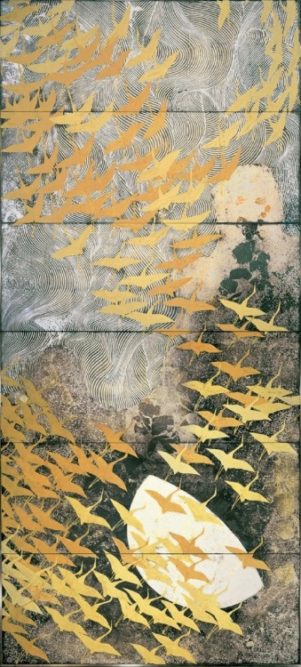 taishou-kun: Kayama Matazo 加山 又造 (1927-2004) A thousand cranes 千羽鶴 - pair of six-fold screens - The 