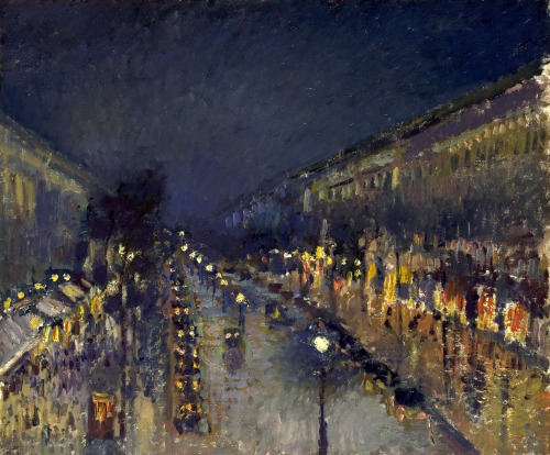lionofchaeronea:  The Boulevard Montmartre at Night, Camille Pissarro, 1897 