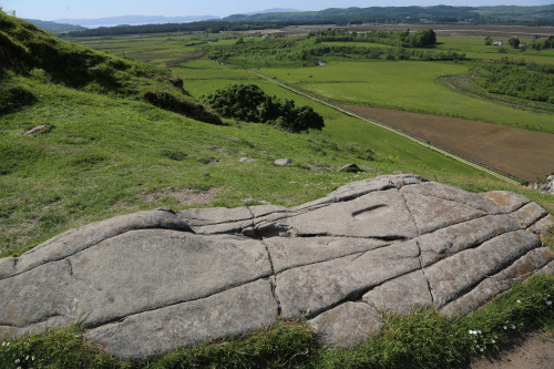 Dunadd Iron Age Fort Inauguration Stone and Summit, Argyll, 3.6.16. The famed stone and location is 