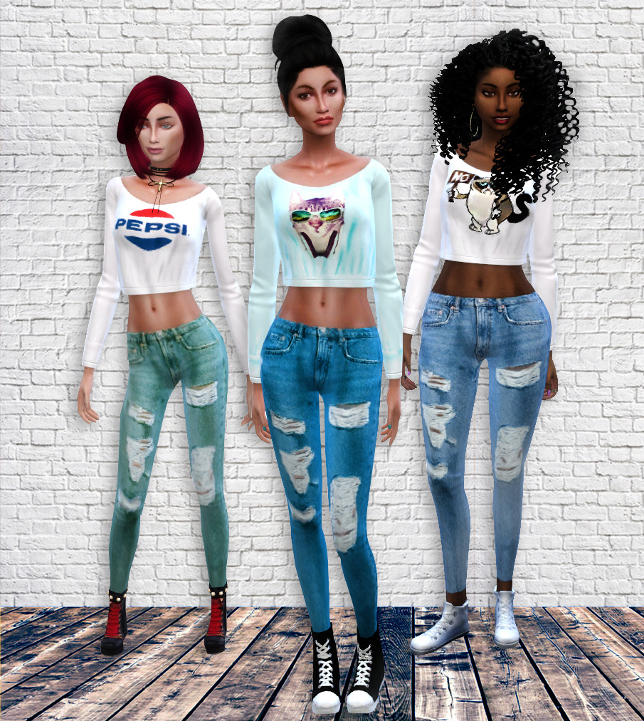 Simming With Mary — Jeans and top in three different swatches...