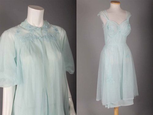 satinworshipper: 1950s Artemis light blue peignoir set by ladyscarletts on Etsy