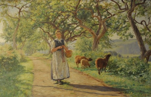 Shepherdess beneath apple treesby Eugène Burnand