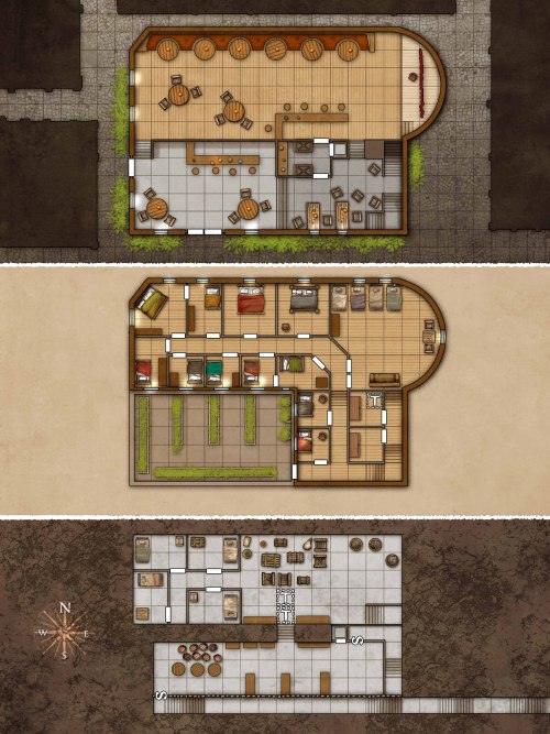 A whole bunch of tavern maps I did for “Pathfinder Campaign Setting: Inner Sea Taverns” for Paizo.ab