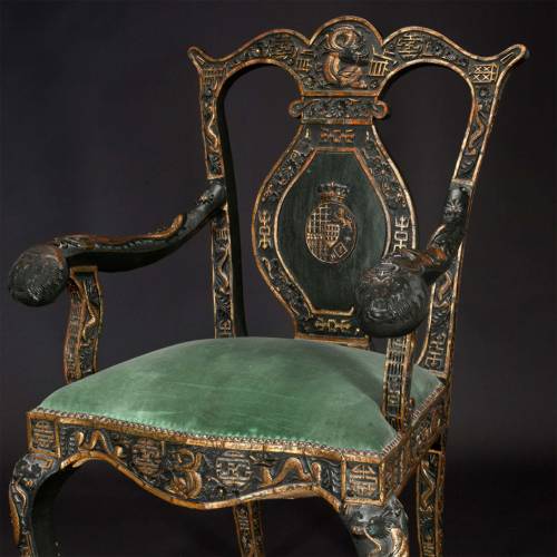 Decorative carved chair from Kashmir, 19th century.from Amir Motashemi