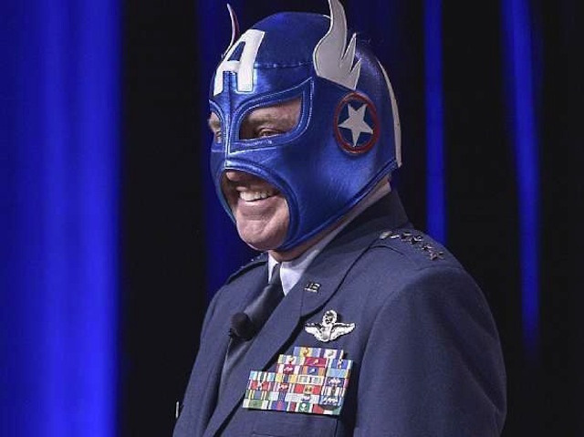 So this happened this week… the Air Force Chief of Staff gave a press briefing in a Captain America mask
In which he pointed out the “A” stand for “airpower”. I don’t think that’s canon.
Via