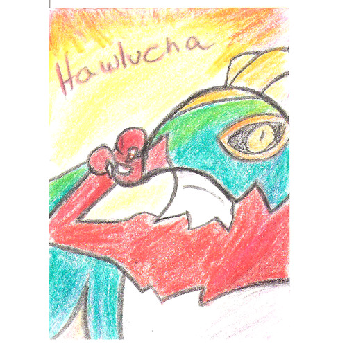   A scan of a Hawlucha ACEO card I made for Criminalcrow! This is my first attempt as I get used to using “real” medium :) it’s the first drawing I’ve done in about a week^^