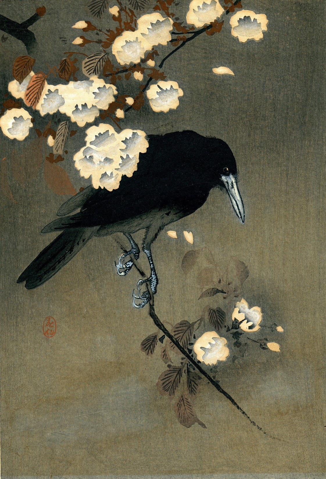 twirld: Ohara Koson (1877 - 1945) Crow and Cherry Blossom