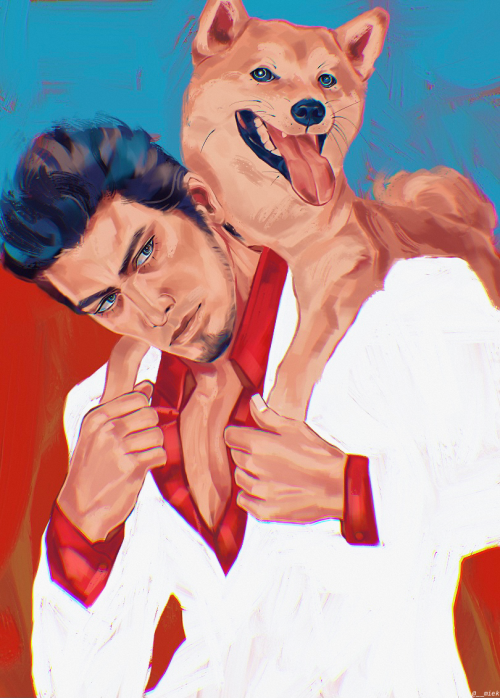 Kiryu-chan + doggo! The colors are very reminiscent of those rocket pops growing up which made me re