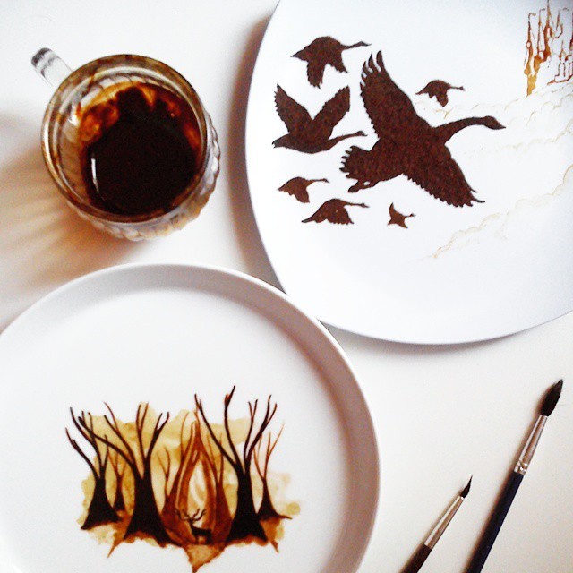 awesome-picz:    Coffee Leaf Paintings Created With Morning Coffee Leftovers by artist