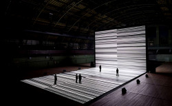 monochrome-princess:  Ryoji Ikeda - The Transfinite (2011) “A huge, immersive, electronic light-and-sound installation consisting of an immense wall — 54 feet wide by 40 feet tall — which serves as a screen for streaming video projections.  On