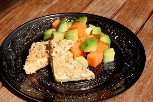 sesame roasted tofu and a cantaloupe avocado salad. lovely refreshing lunch