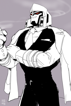 kkingkk:  Improved ver of TFA Company AU President Megatron for@kakjelly . I love drawing robots in neat suits!