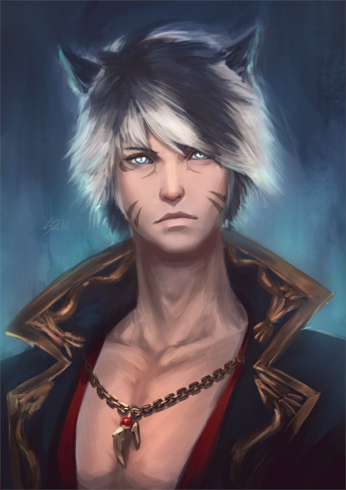 raikoart:Portrait commission of a Miqo’te named Haz Reyk :D