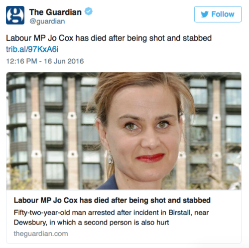micdotcom:micdotcom:British Labour MP Jo Cox has died after being shot and stabbedJo Cox, a Labour p
