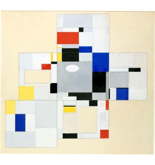 Piet Mondrian, Colour design for the Salon of Ida Bienert, 1926. Axonometry pf a room in bird’s eye 