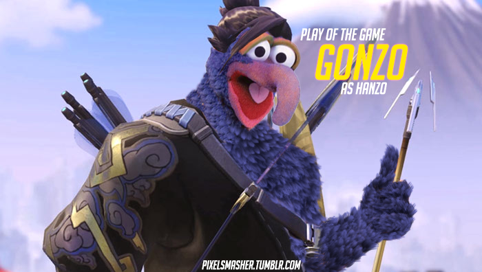 luoiae:
“ pixelsmasher:
“ What kind of person would spend their time photo-shopping and painting Gonzo onto Hanzo to make a pun? >>>This guy