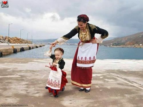 Cretan mother-daughter traditional costumes.