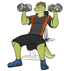 So yeah, I kinda moved on from the laundromat idea to just gator dude specifically, so here’s a sketch of him workin’ out.