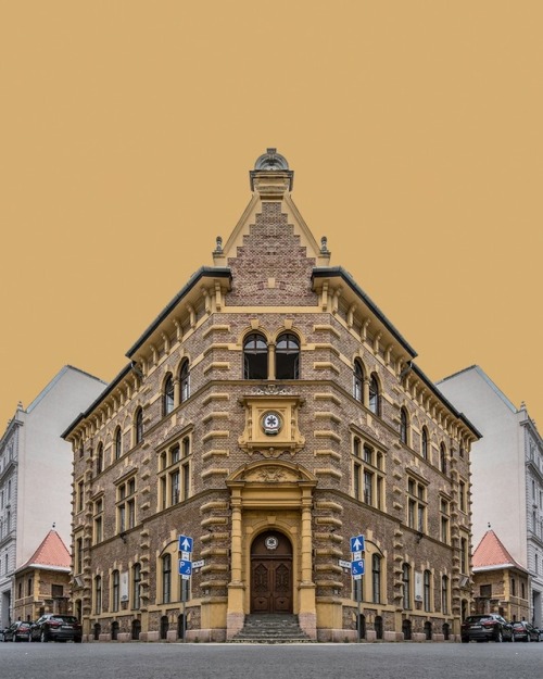 archatlas:    Corner Symmetry  In the words of the artist Zsolt Hlinka:My Corner Symmetry series takes the ideas from Urban Symmetry, and brings them one step forward. The buildings taken out of their usual environments return, but this time in a much