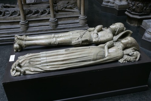 Monument to Sir Ralph Fitzherbert (d.1483) and his wife detail of wife in church in Norbury, Derbysh