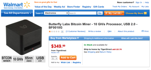 Twitter / dwr:: Wal-Mart is now selling ASIC bitcoin miners.