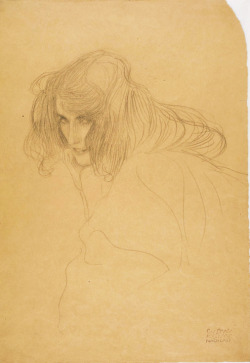 igormaglica:  Gustav Klimt (1862-1918), Study of a Woman’s Head in Three-Quarter Profile for Impurity in the Beethoven Frieze, 1901-02. black chalk, 45 x 31.3 cm 