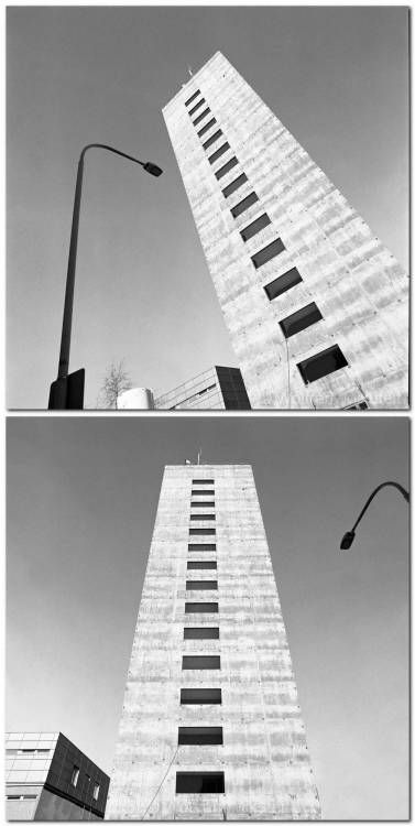  Left and right. Foto:  © Wolfram Mikuteit “Telekom” high rise, Constance, district “Petershausen”. 