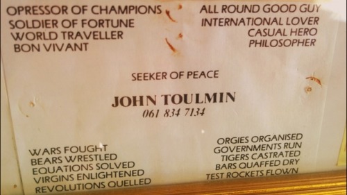 John Toulmin is a busy man. It is surprising that he found time to get these cards printed.