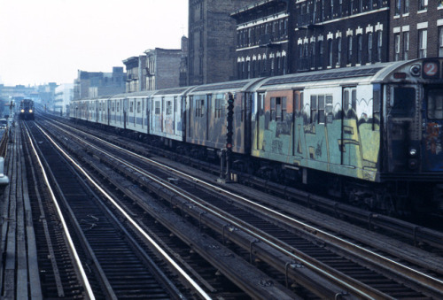 nycnostalgia:2 Train, 1978 Old NYC Subway with a Blade on top of it.