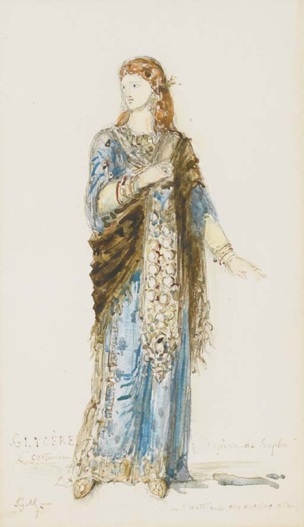 Costume design by Gustave Moreau for Glycère in the final act of Charles Gounod’s opera SaphoFrench,