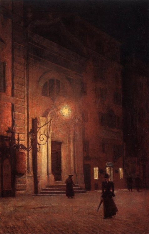 thepolishstufflove:  “Street in Rome at Night” (c. 1890)  by Aleksander Gierymski (Polish,1850-1901)