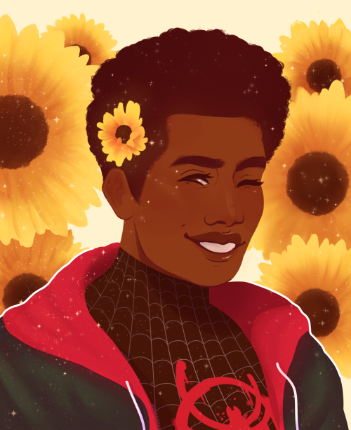 starshinelesbian: seancefemme: you’re a sunflower  [ID: A digital drawing of Miles Morale