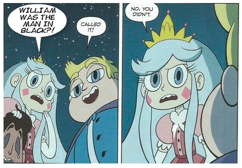Young Moon Butterfly reacts to shocking Plot Twists.Young River Johansen feigns intelligence.Young Moon Butterfly isn’t having any of it.Feel free to use the above template with your shocked proclamation of choice.Based on these panels from the Star