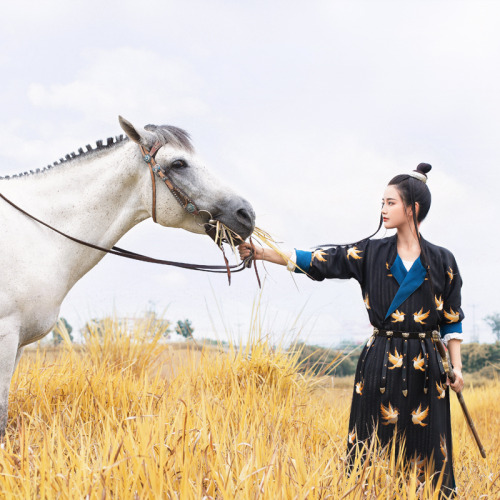 hanfugallery:chinese hanfu by 瞳莞汉服These Tang-style yuanlingpao (round-collar robes) are based on art