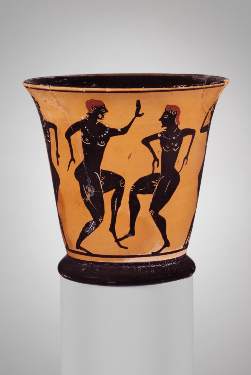 Terracotta tumbler with eight dancing youths, Archaic, Greek ca. 525–510 B.C.These youths are descen