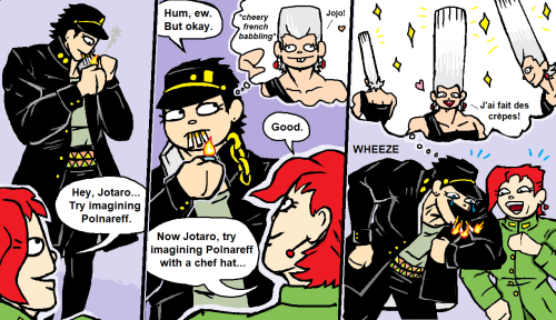 Kakyoin and Jotaro. Polnareff cameoDelinquent activities