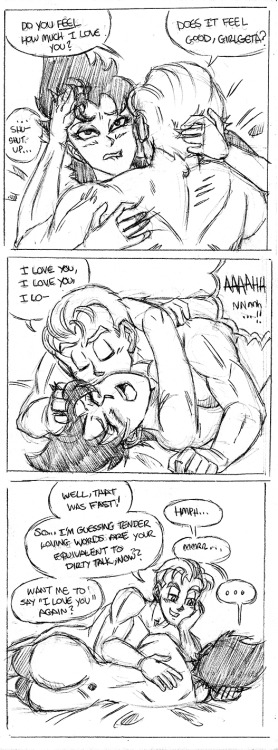 The comic is basically a carbon copy ofÂ @stupidoomdoodles‘Â Bulma and VegetaÂ commitment piece. The only difference (besides the genderbend thing) is Bulma/Boxerâ€™s topping, and some of the dialogue is slightly different from the original.Â  When