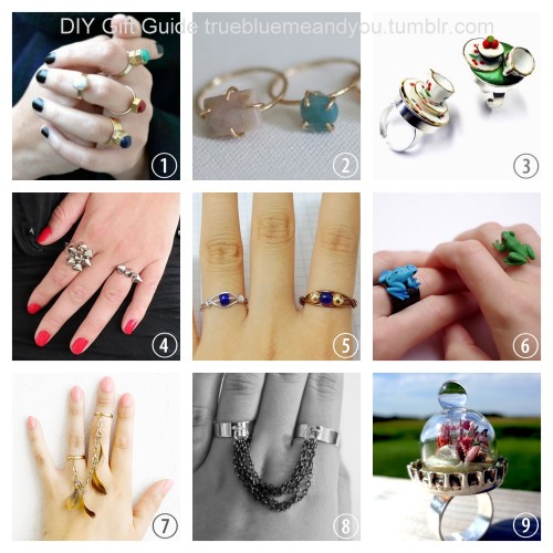 2013 True Blue Me &amp; You DIY Gift Guide: Rings Part 1. These are DIY rings that you can make in t