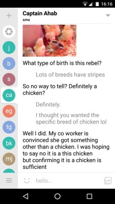 cluckyeschickens:  A recent text conversation between myself and a friend. He had a question.  Or, the saga of “Coworker Mistakes Chicken for Other Bird” continues.  Must reblog. So funny.