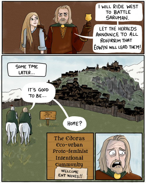 In the LOTR books, Théoden puts Éowyn in charge of Edoras before the Battle of the Hor