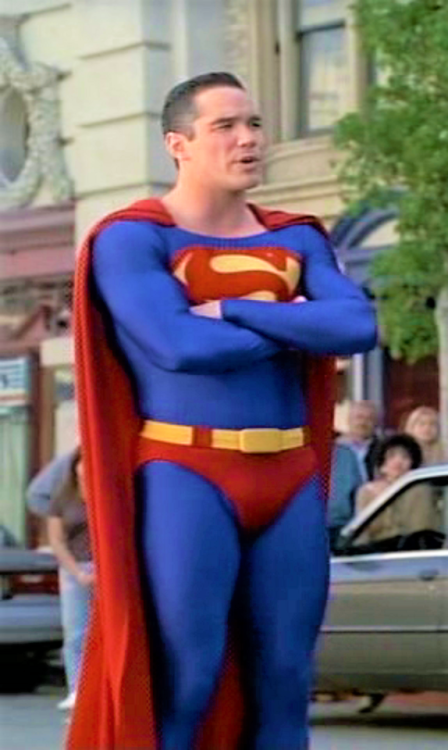 robocoptortured: Dean Cain as Superman. His tight little red speedos sometime struggle to contain hi