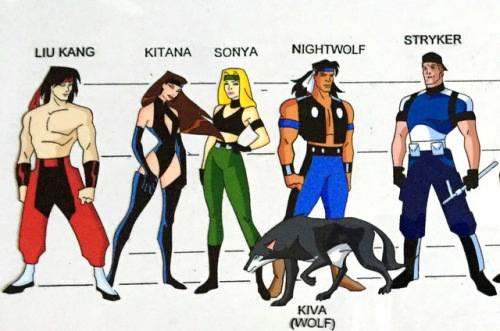pan-pizza:  Mortal Kombat Character line up I like that Bruce Timm wannabe style. Wish Killer Instinct got a crummy cartoon.