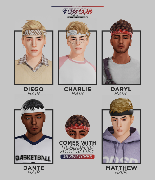 johnnysimmer:Streetboys (Male Hair Set)I always loved hairs with headbands so I figured why not make