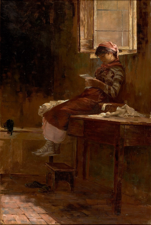 Interior with a girl reading, 1876-86 by Henrique Bernardelli (Chilean-born Brazillian, 1858–1