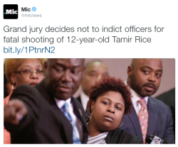 micdotcom:  Grand jury decides not to indict officers for fatal shooting of Tamir Rice Cuyahoga County, Ohio, prosecutor Tim McGinty announced Monday there would be no indictment or criminal charges filed in the police killing of a 12-year-old black boy