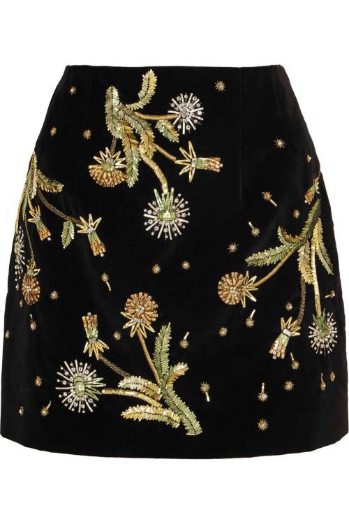 Brunswick embellished cotton-velvet mini skirt