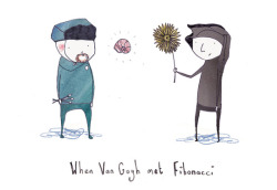 artagainstsociety:  Van Gogh and Fibonacci by Paintpotface—Awww, I love this! Two of my favorite people!